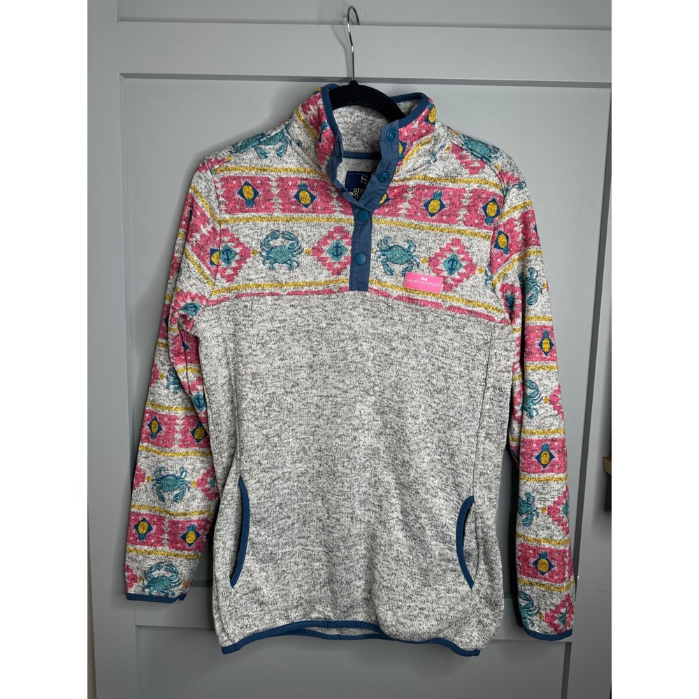 Simply Southern Pullover‎ Aztec Crab Print Gray Blue Women's M
